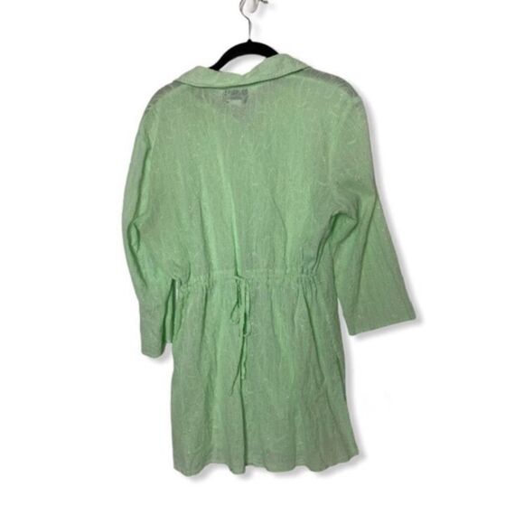 Susan Graver M Mint Green Long Button Down Shirt Tunic Top Shimmer Tie Back - Picture 4 of 4